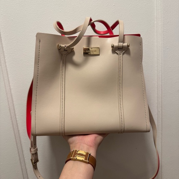 kate spade Handbags - Kate Spade Beige and Red Satchel